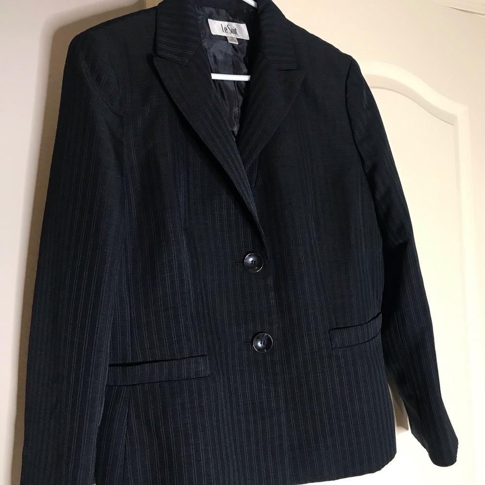 2 Button Navy Blue Light Turquoise Stripes Jacket
